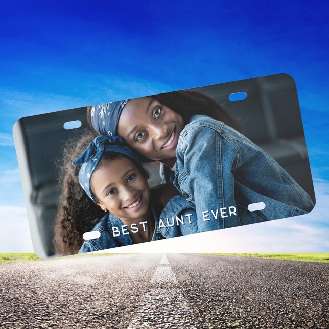 White and Navy Blue Best Aunt Ever Photo License Plate (Decorative License Plate for Your Aunt)