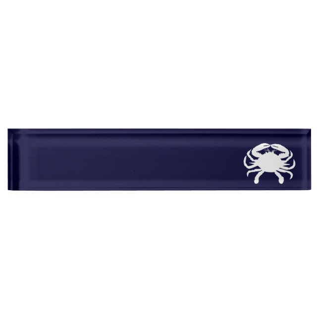 White and Navy Blue Crab Desk Name Plate (Front)