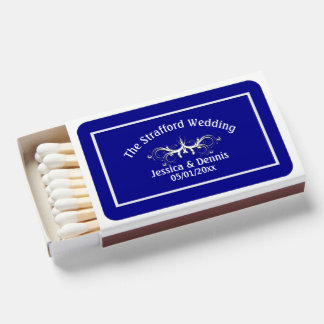 White and Navy Blue Custom Text Matchboxes