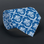 White and Navy Blue Floral Damask Pattern Neck Tie<br><div class="desc">This design features a white beautiful,  white,  ornate,  floral,  vintage pattern over a customizable navy blue background. Perfect tie for elegant daytime occasions</div>