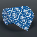 White and Navy Blue Floral Damask Pattern Neck Tie<br><div class="desc">This design features a white beautiful,  white,  ornate,  floral,  vintage pattern over a customizable navy blue background. Perfect tie for elegant daytime occasions</div>
