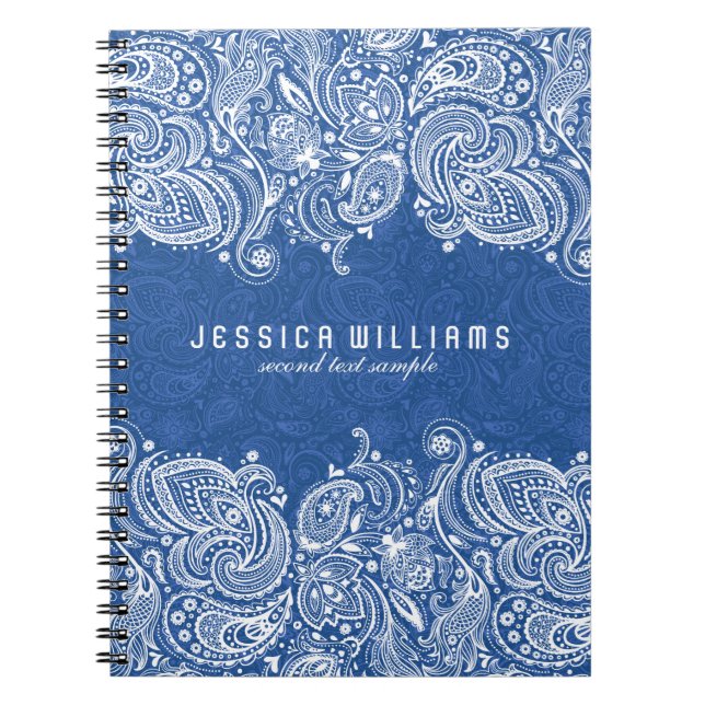 White And Navy Blue Floral Paisley Lace Notebook (Front)