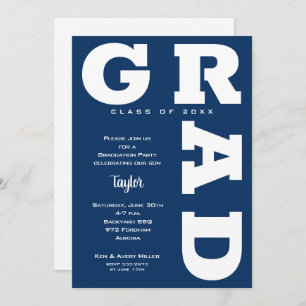White and Navy Blue Graduation Party Invitation