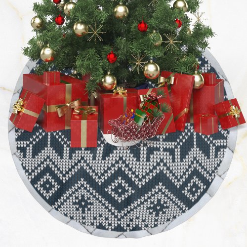 White and Navy Blue Knitted Ugly Christmas Sweater Brushed Polyester Tree Skirt