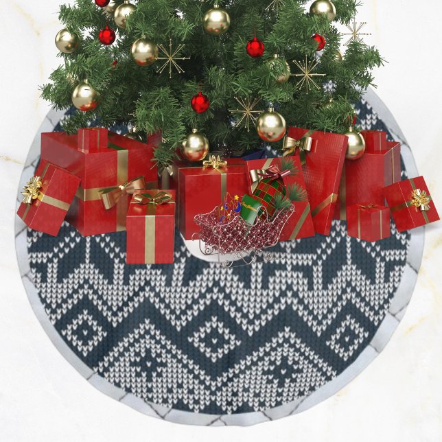 White and Navy Blue Knitted Ugly Christmas Sweater Brushed Polyester Tree Skirt (Creator Uploaded)