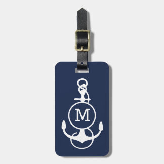 White And Navy Blue Nautical Boat Anchor Luggage Tag