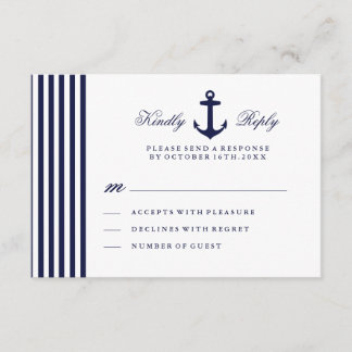 White and Navy Blue Nautical RSVP Card