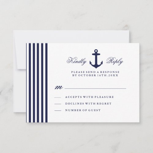 White and Navy Blue Nautical RSVP Card