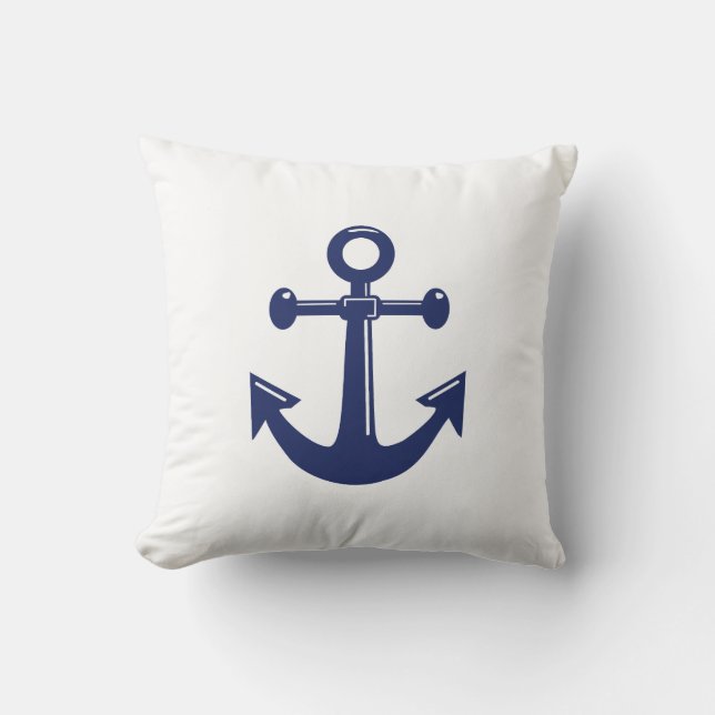 White And Navy Blue Nautical Wedding Pillows (Front)