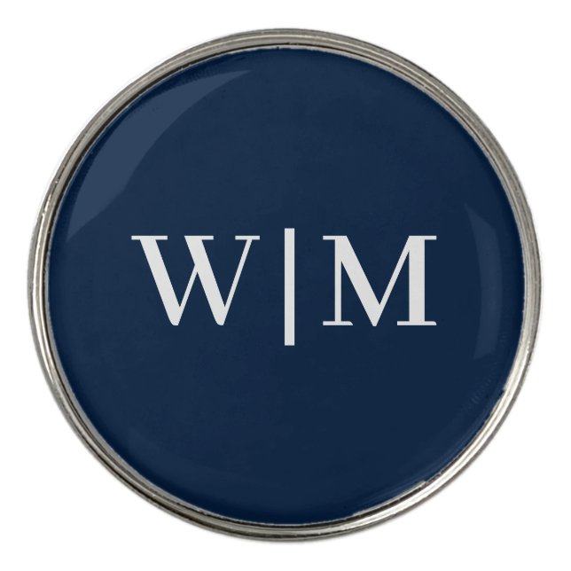 White and Navy Blue Personalize  Golf Ball Marker (Front)