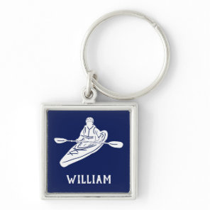 White and Navy Blue Personalized Kayakers Keychain