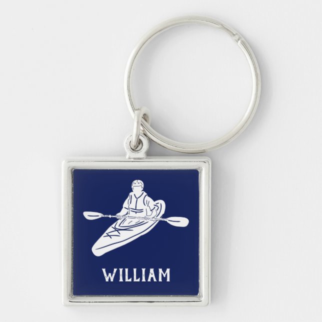 White and Navy Blue Personalized Kayakers Keychain (Front)