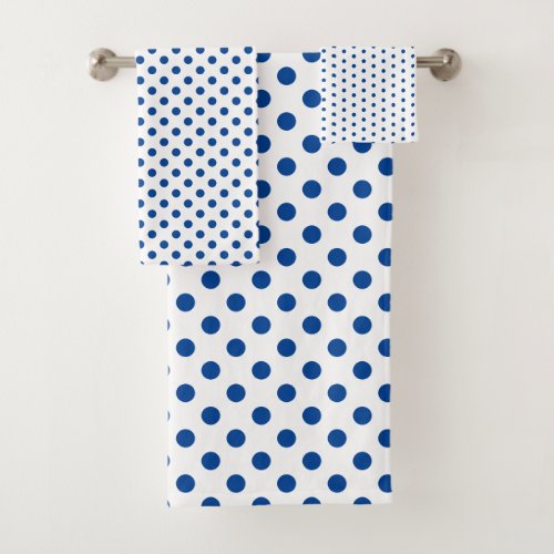 White and Navy Blue Polka Dot Bath Towel Set