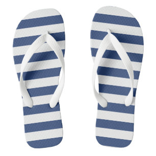 White and Navy Blue Stripes Flip Flops