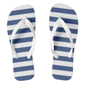 White and Navy Blue Stripes Flip Flops