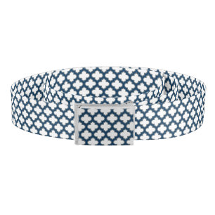 White and Navy Blue Trellis, Lattice, Quatrefoil Belt