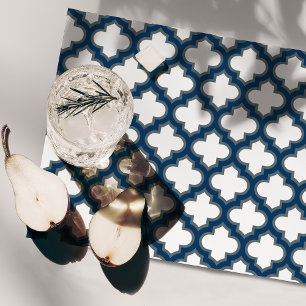 White and Navy Blue Trellis, Lattice, Quatrefoil Cloth Placemat