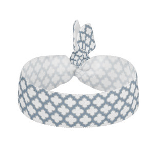 White and Navy Blue Trellis, Lattice, Quatrefoil Elastic Hair Tie