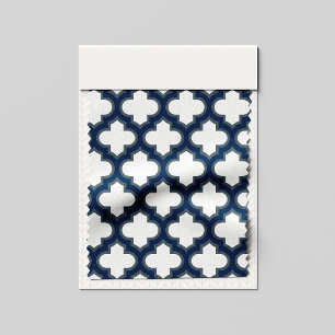 White and Navy Blue Trellis, Lattice, Quatrefoil Fabric