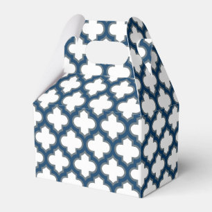 White and Navy Blue Trellis, Lattice, Quatrefoil Favor Boxes