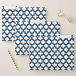 White and Navy Blue Trellis, Lattice, Quatrefoil File Folder