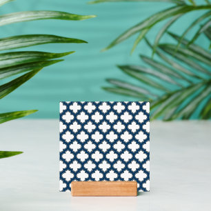 White and Navy Blue Trellis, Lattice, Quatrefoil Holder