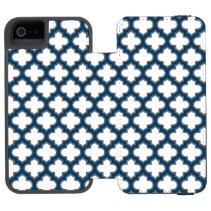 White and Navy Blue Trellis, Lattice, Quatrefoil iPhone SE/5/5s Wallet Case