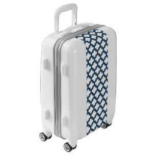White and Navy Blue Trellis, Lattice, Quatrefoil Luggage