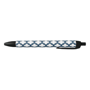 White and Navy Blue Trellis, Lattice, Quatrefoil Pen