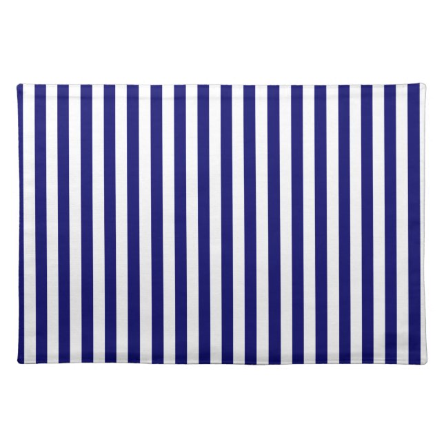 White and Navy Blue Vertical Stripe Cloth Placemat (Front)