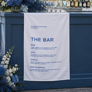 White and Navy Blue Wedding Bar Sign Fabric