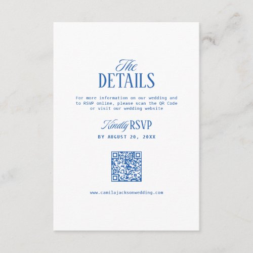 White and Navy Blue Wedding Details  Enclosure Card