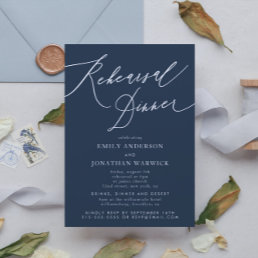 White and Navy Blue Wedding Rehearsal Dinner Invitation