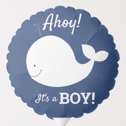 White and Navy Blue Whale Baby Shower Balloon