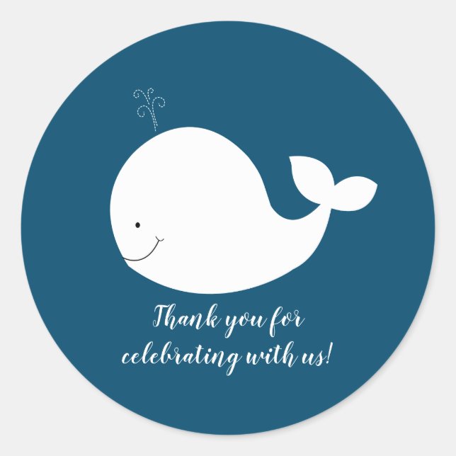 White and Navy Blue Whale Classic Round Sticker (Front)