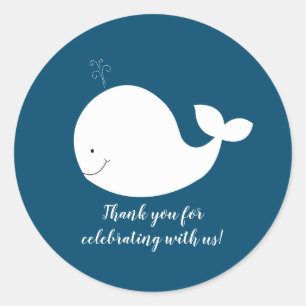 White and Navy Blue Whale Classic Round Sticker