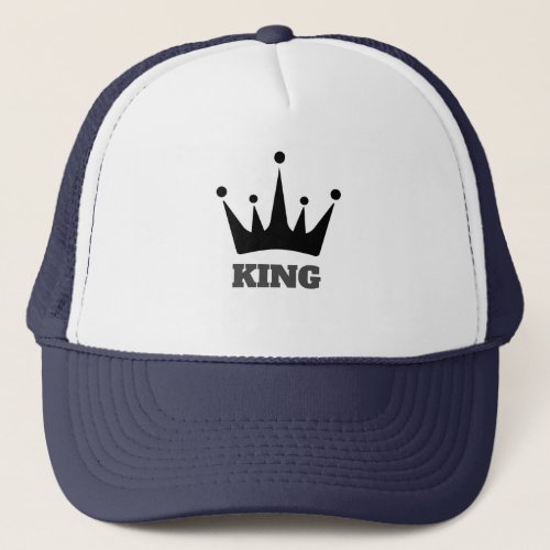 White and Navy Color King text Crown Image Hat Cap