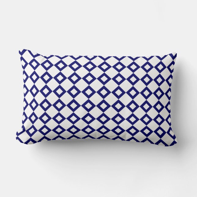 White and Navy Diamond Pattern Lumbar Pillow (Front)