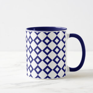 White and Navy Diamond Pattern Mug