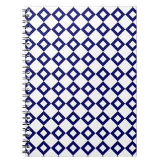 White and Navy Diamond Pattern Notebook