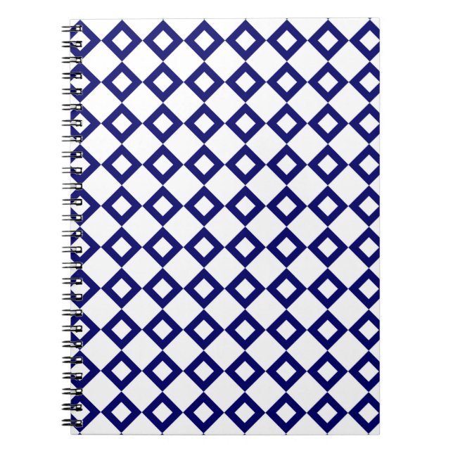 White and Navy Diamond Pattern Notebook (Front)