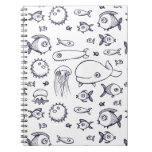 White And Navy Fish Drawing Notebook at Zazzle
