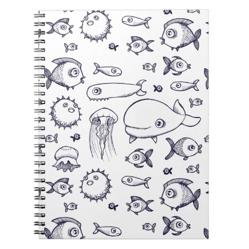 White and Navy Fish Drawing Notebook