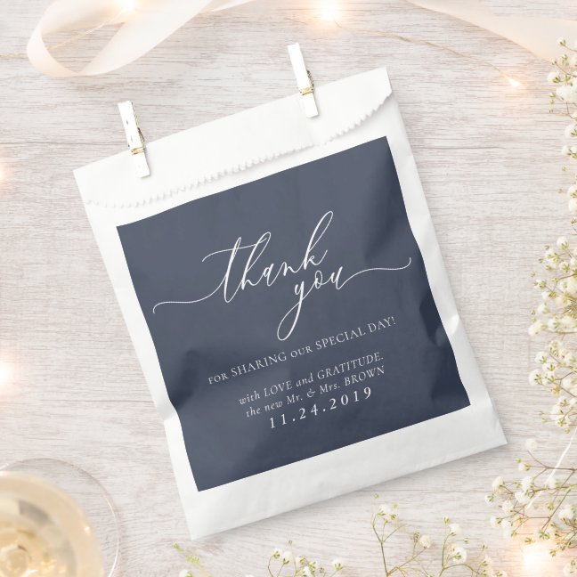 White and Navy Formal Minimalist Wedding Favor Bag