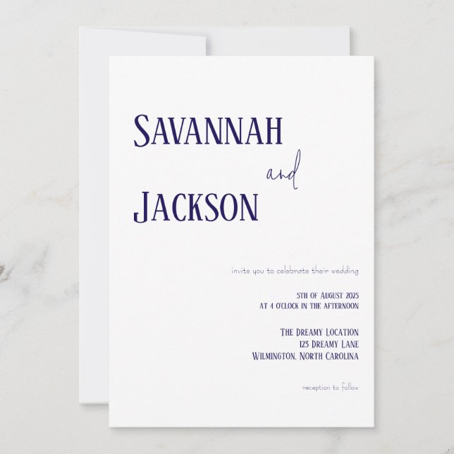 White and Navy Modern Elegant Wedding Invitation (Front)