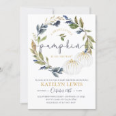 White and Navy Pumpkin Baby Shower Invitation (Front)