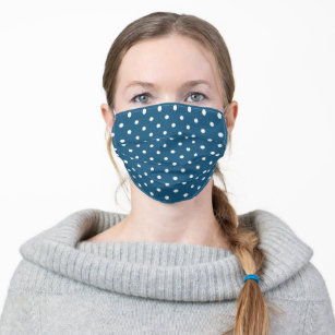 White and Navy Retro Polka Dot Adult Cloth Face Mask