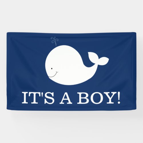 White and Navy Whale Banner  ONE TEXT LINE