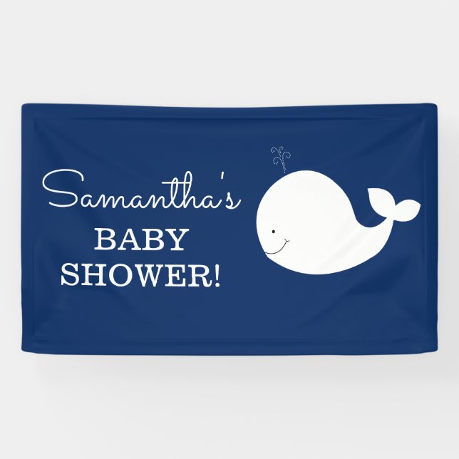 White and Navy Whale Banner | TWO TEXT LINES (Horizontal)