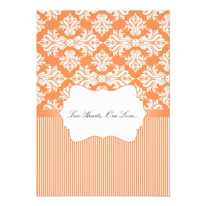 White and Nectarine Damask Wedding Invitation